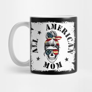 Messy Bun Skull All American Mom Mama Mothers Day 4th Mug